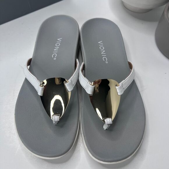 Vionic Raysa Leather Slip On Sandals White/Grey H9679L1100 Women's US 5 M - Picture 5 of 10